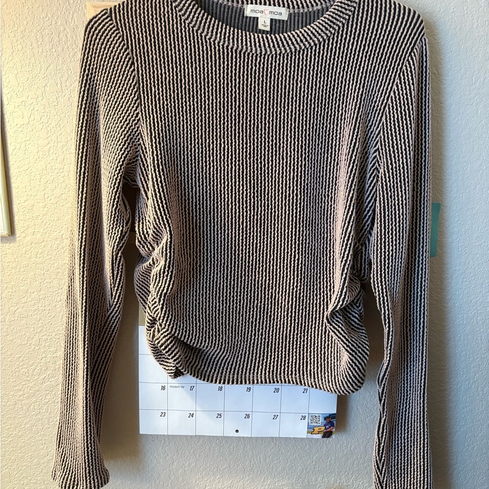 Brown and Cream Textured Ribbed Striped Sweater